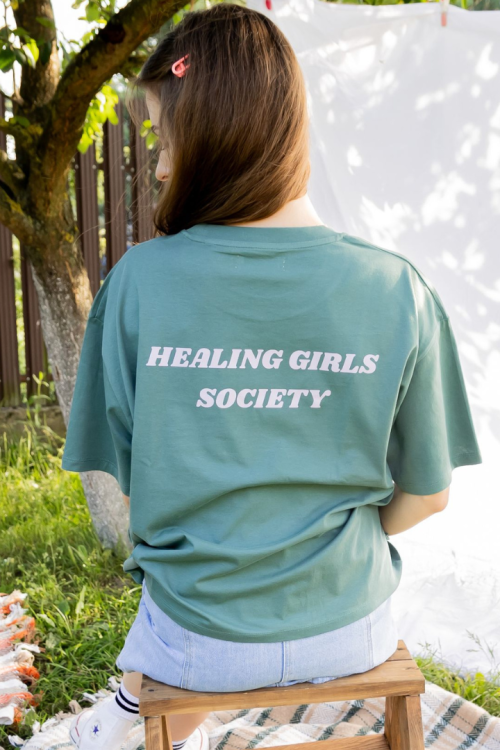 T-shirt ciemnozielony oversize Healing girls society  afirmacje manifestacje