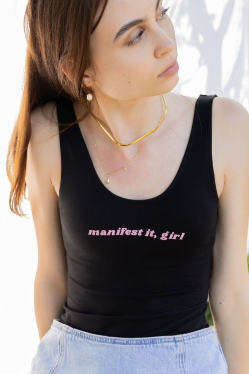 Body czarne bawełniane Manifest it, girl afirmacja
