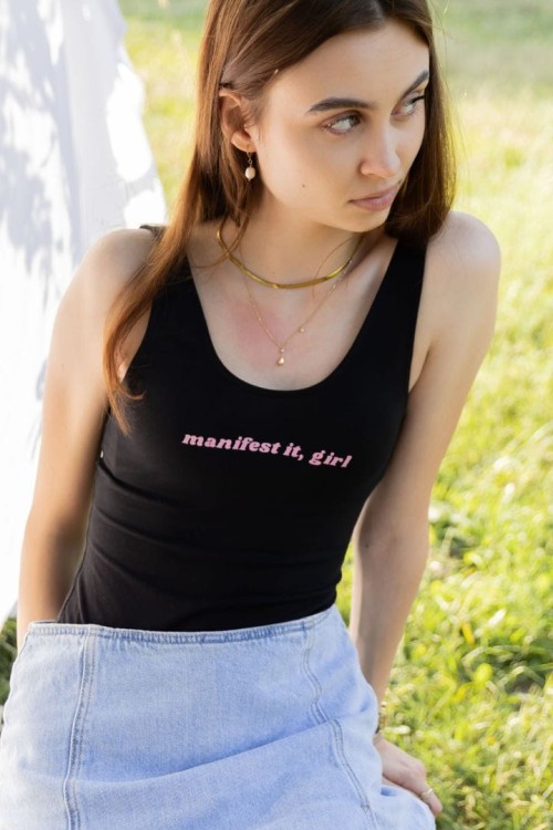 Body czarne bawełniane Manifest it, girl afirmacja